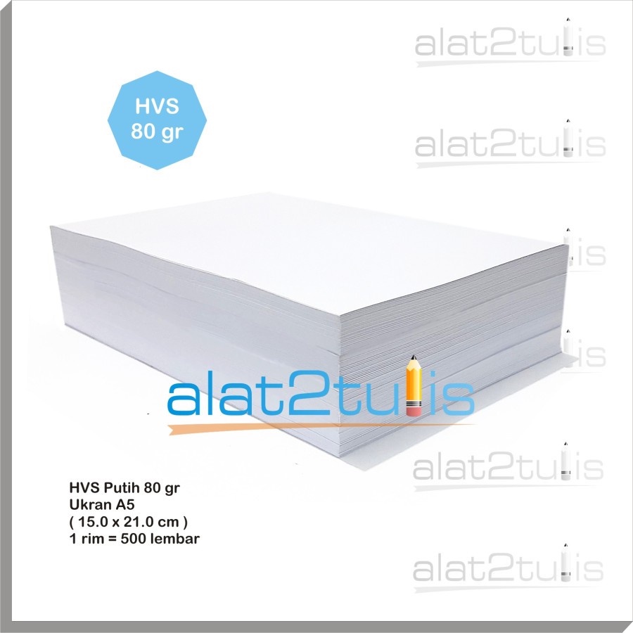 

Kertas HVS 75 gram / 80 gram A5 | 15 x 21 cm putih 500 lembar | 1 rim