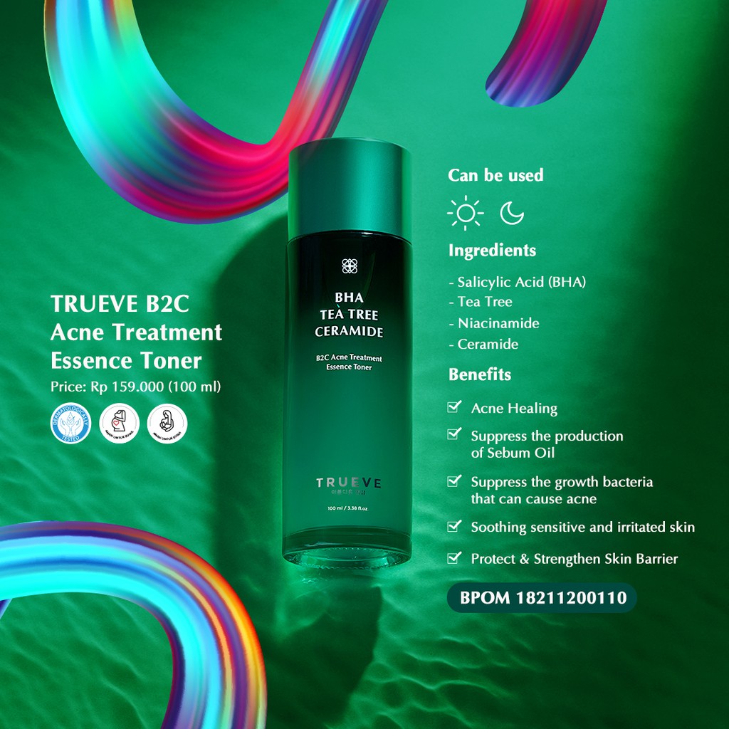 TRUEVE B2C Acne Treatment Essence Toner 100 ML / Toner Wajah Khusus Jerawat / Tea Tree &amp; BHA