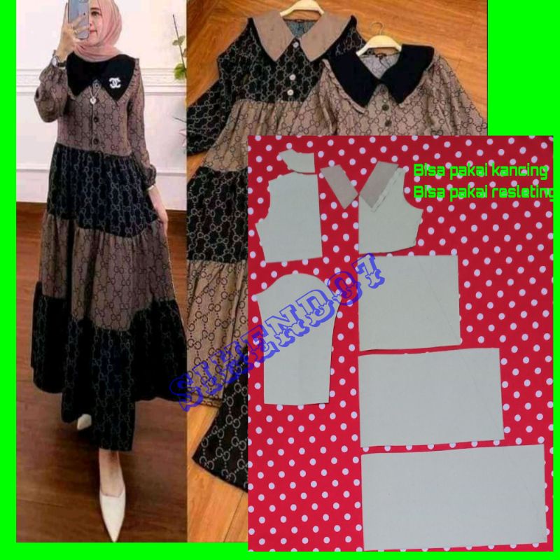 pola instan gamis susun kerah rebah terbaru