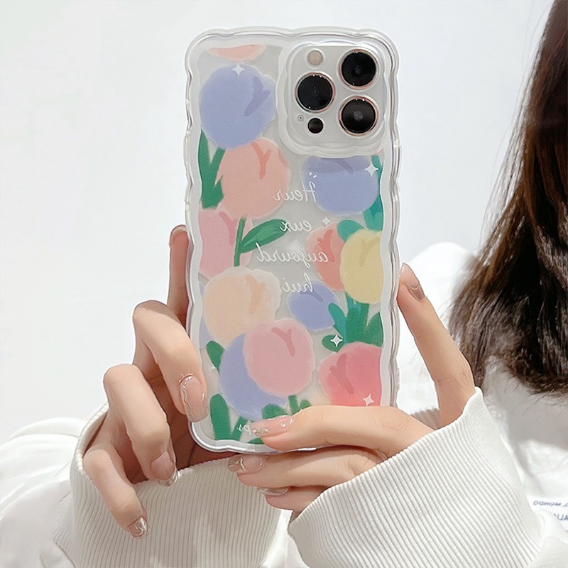 Soft Case Silikon Motif Bunga tulip Pink Untuk IPhone 7 8 Plus X XR XS Max 11 Pro Max 12 13 Pro Max SE 2020