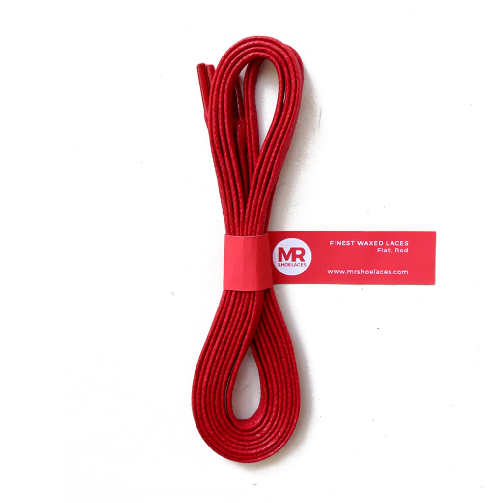 MR Shoelaces FT17 Red - Tali Sepatu Lilin 6-7mm Gepeng Flat Pipih (Waxed Laces) 90cm 100cm 120cm 150cm 200cm - untuk Sneakers - Premium Shoelace