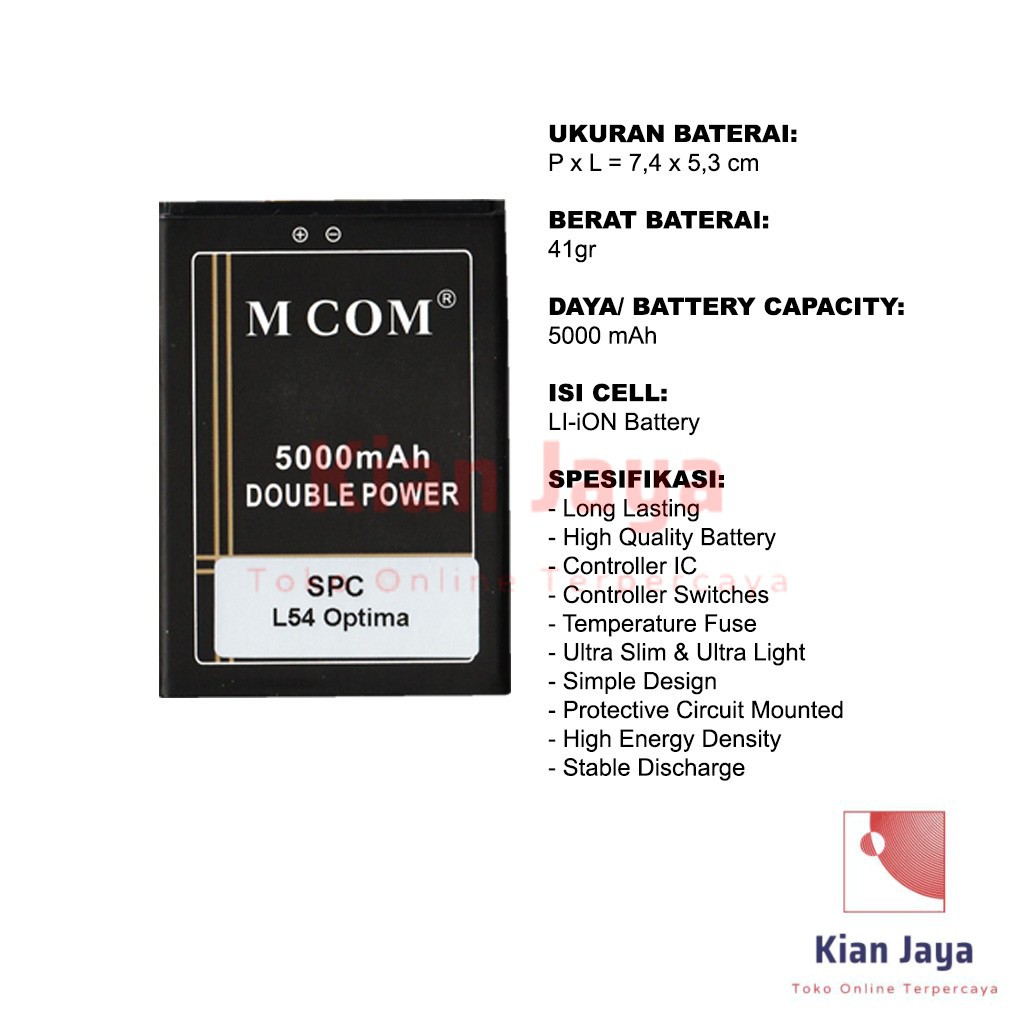 MCOM Baterai Hp SPC L54 Optima Original Double Power Batrai Batre Battery