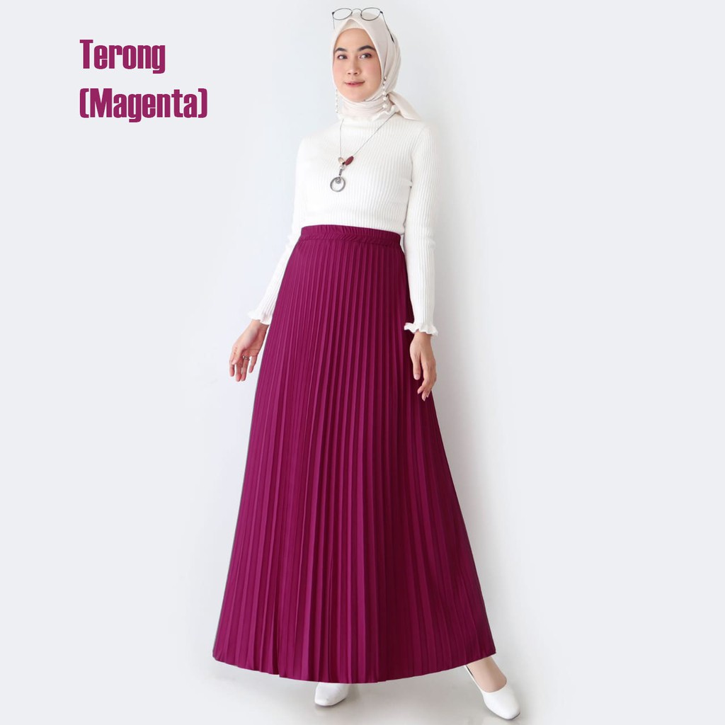 Rok Plisket - Rok  Wanita Bahan Premium ( Varian 1 )-TERONG (MAGENTA)