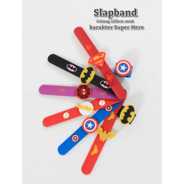 SLAPBAND GELANG SILIKON ANAK SUPER HEROES BATMAN FLASH CAPTAIN AMERICA WONDER WOMAN SPIDERMAN