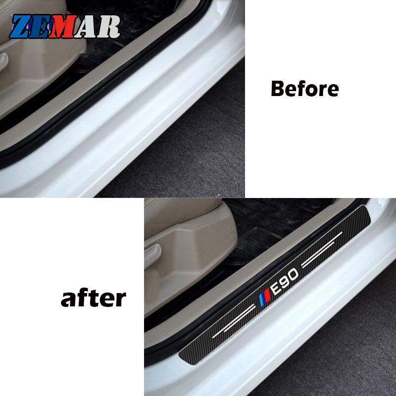 4Pcs Sticker Stiker Mobil BMW Karbon 3D Pelindung Pijakan Pintu For BMW E30 E34 E36 E46 E39 E60 E90 F10 F30 G20 G30 E84 F48 Accessories