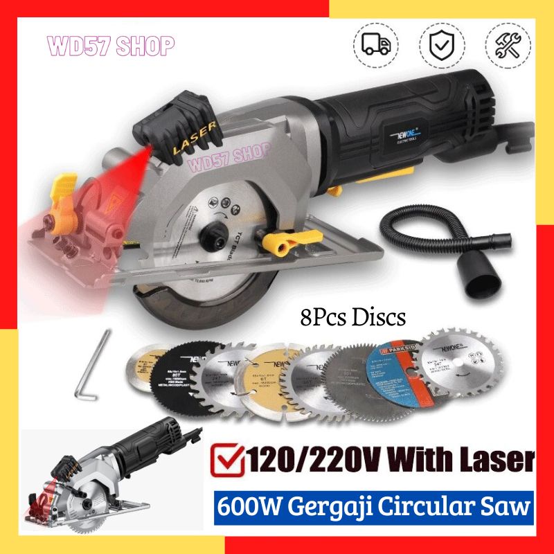 Gergaji Mesin Circular Saw Listrik Laser Blower Peniup Debu 8 Mata Pisau Pemotong Kayu Besi PVC Trip