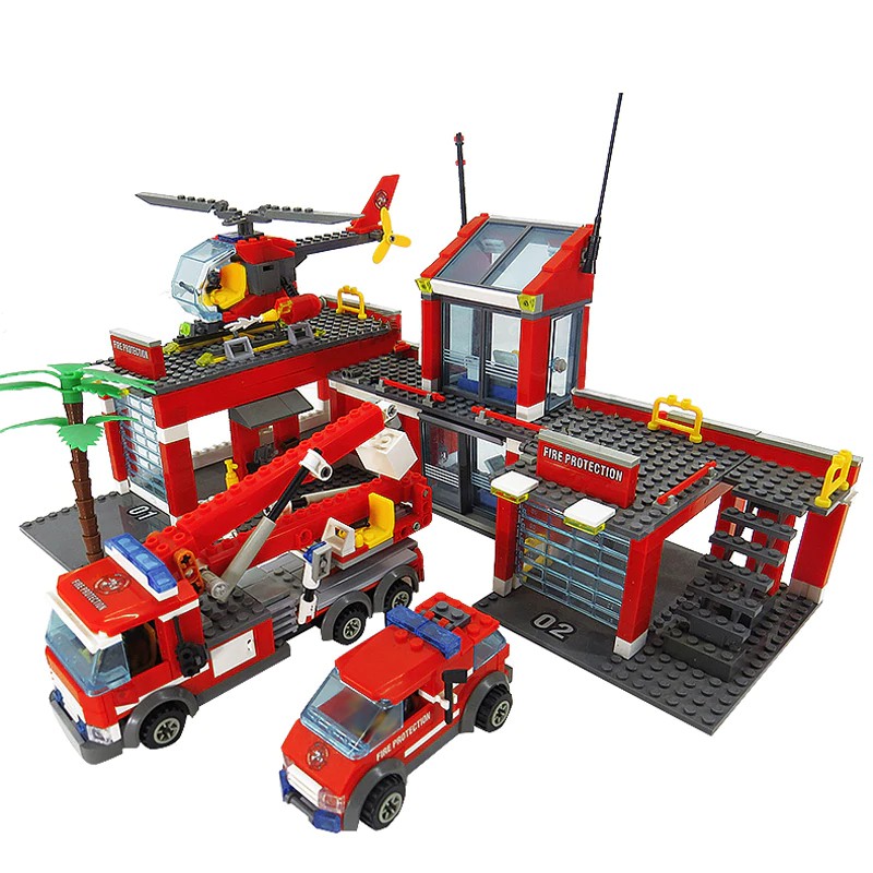 Mainan Lego Anak 8051 Fire Station Model Blocks Compatible LegoINGlys City Building Blocks Plastic