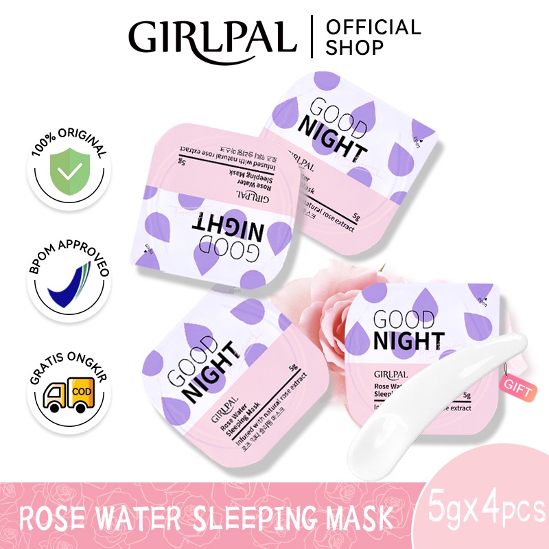 GIRLPAL 5g*4pcs Rose Water Sleeping Mask Natural Deep Hydrating Organik Face Jelly Masker Wajah Mencerahkan