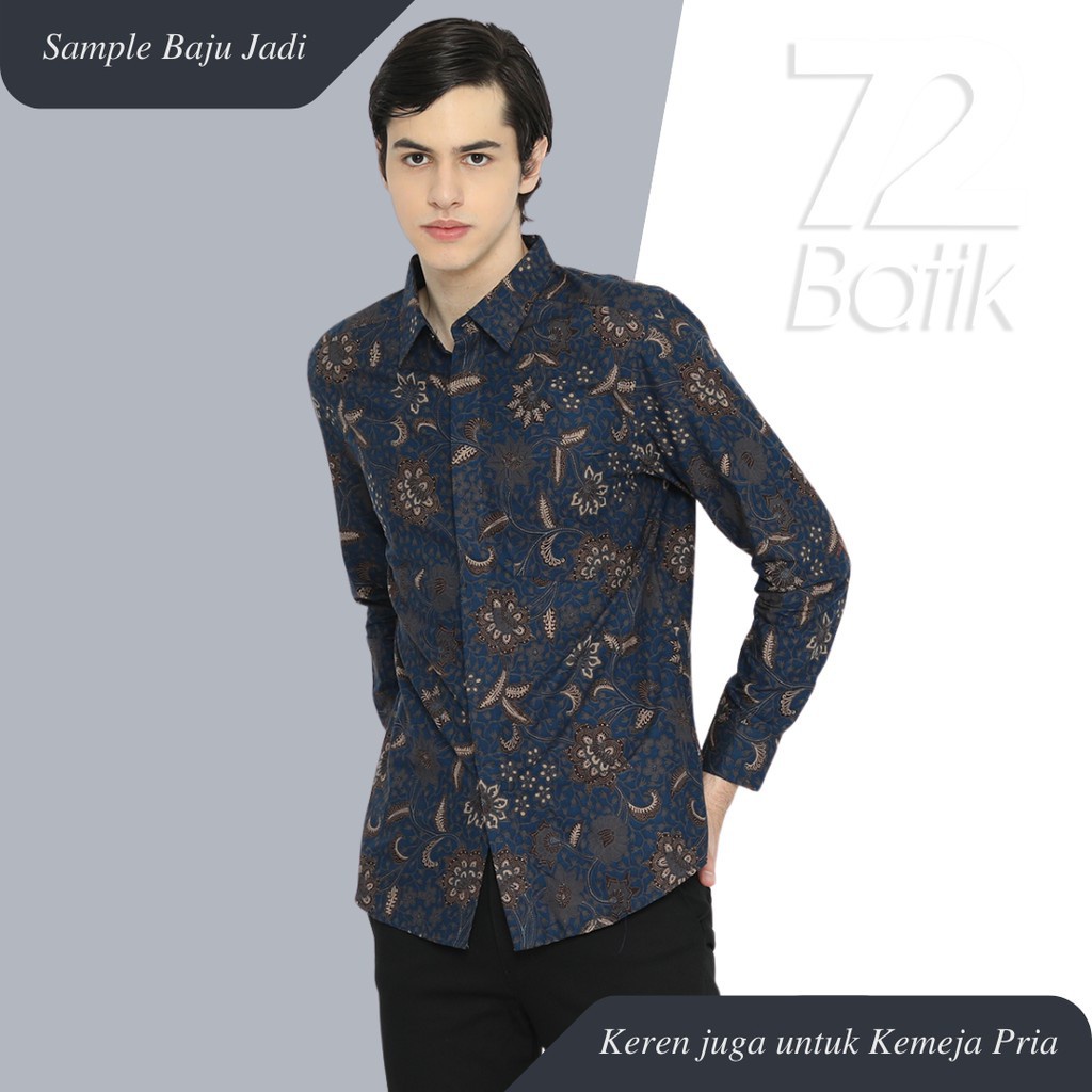 KAIN BATIK KATUN Premium Motif Kembang Warna Biru Tua Dark Blue Hitam 724392 CAP 72 - Jarik Jarit Samping Kebat Panjang Batik Katun Modern Premium Bahan Seragam Batik Pernikahan Kantor Keluarga Murah Kamen Jadi Batik Bali Lembaran