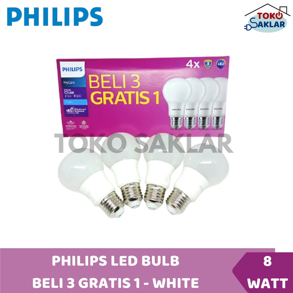 Lampu Led Philips 8w Paket Isi 4 Putih 8 Watt