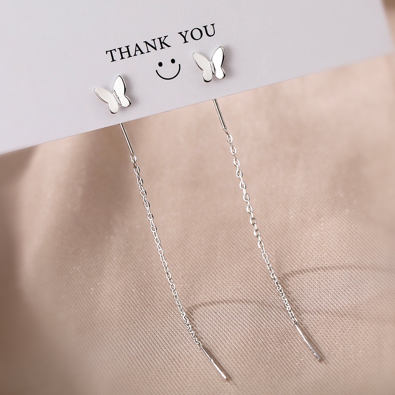 We Flower Elegant s925 Silver Butterfly Long Chain Earrings for Women Girls Chic Fashion Ear Jewelry