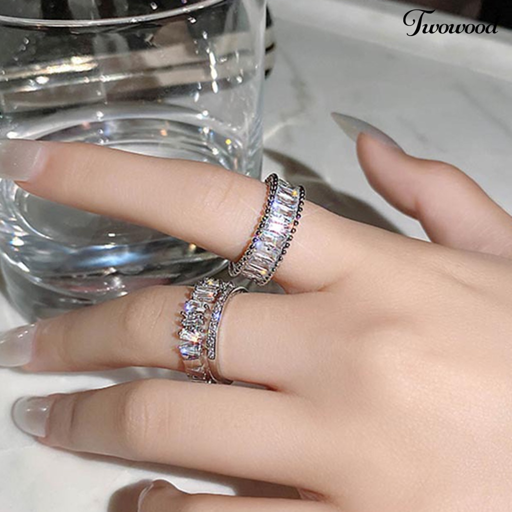 Cincin Berlian Imitasi Model Double Layer Adjustable Untuk Wanita