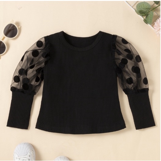 SETELAN ANAK LENGAN PANJANG POLKADOT HITAM RAJUT 90-140 BAHAN BAGUS IMPORT