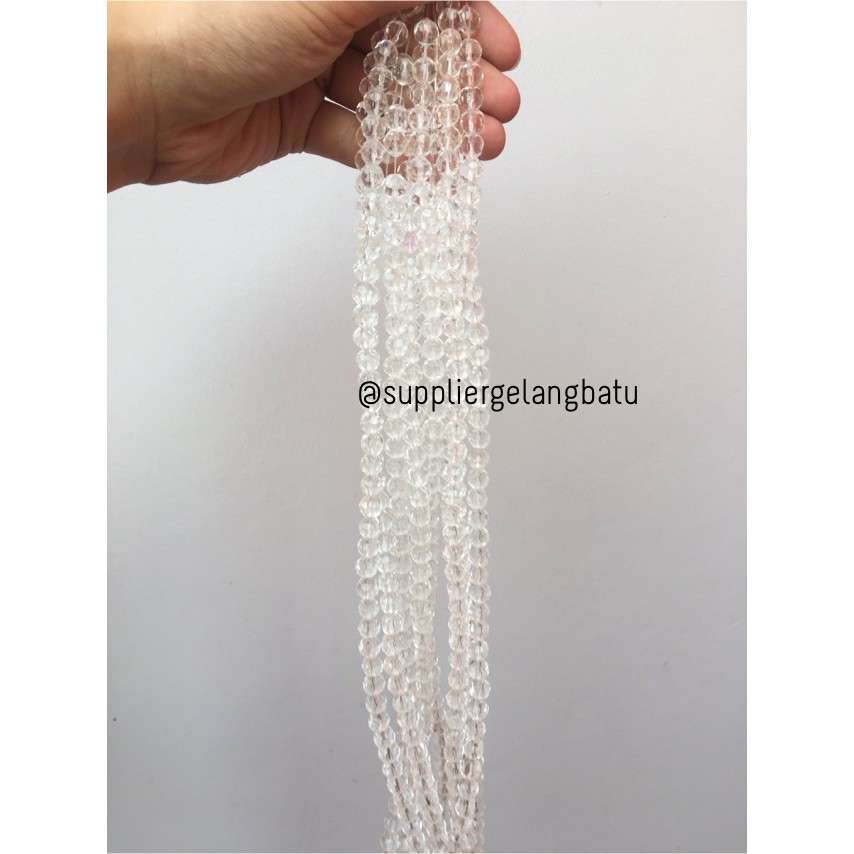 kristal bola dunia cutting 8mm PUTIH quartz kuarsa ceko bulat beads aksesoris craft fashion grosir
