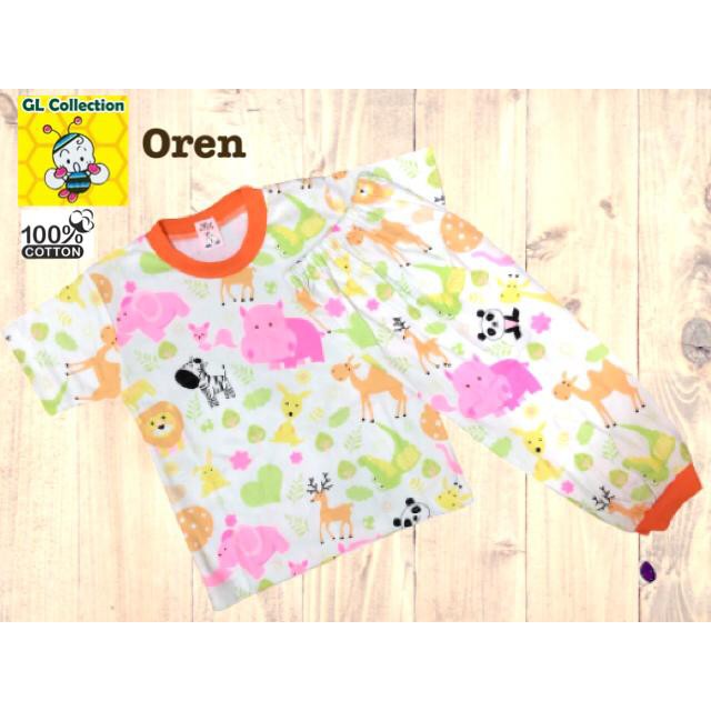 OBRAL!PIYAMA ANAK CP KAOS PENDEK CELANA PANJANG SIZE L 3-4 TAHUN PRINT ANIMAL 100%KATUN HALUS