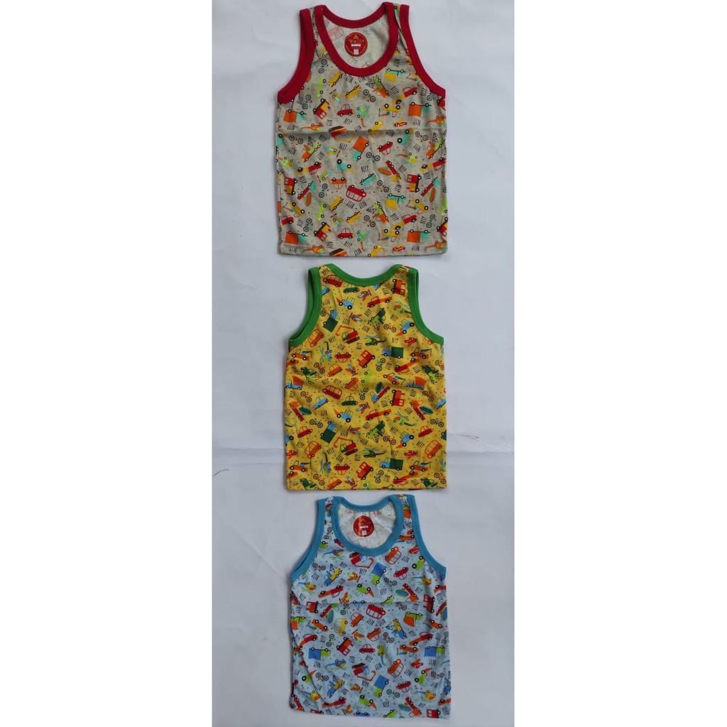 Agree Kids ~ 3 Pcs Singlet Anak Laki-laki &amp; Perempuan, Kaos Dalaman Anak. ( 3 Warna Bermotif )