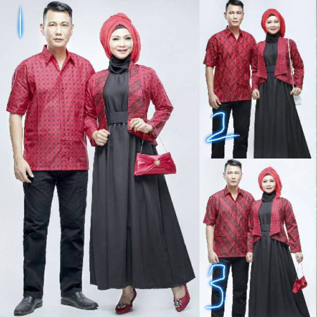 Batik Sarimbit/couple longdress/gamis muslim syarii rompi merah