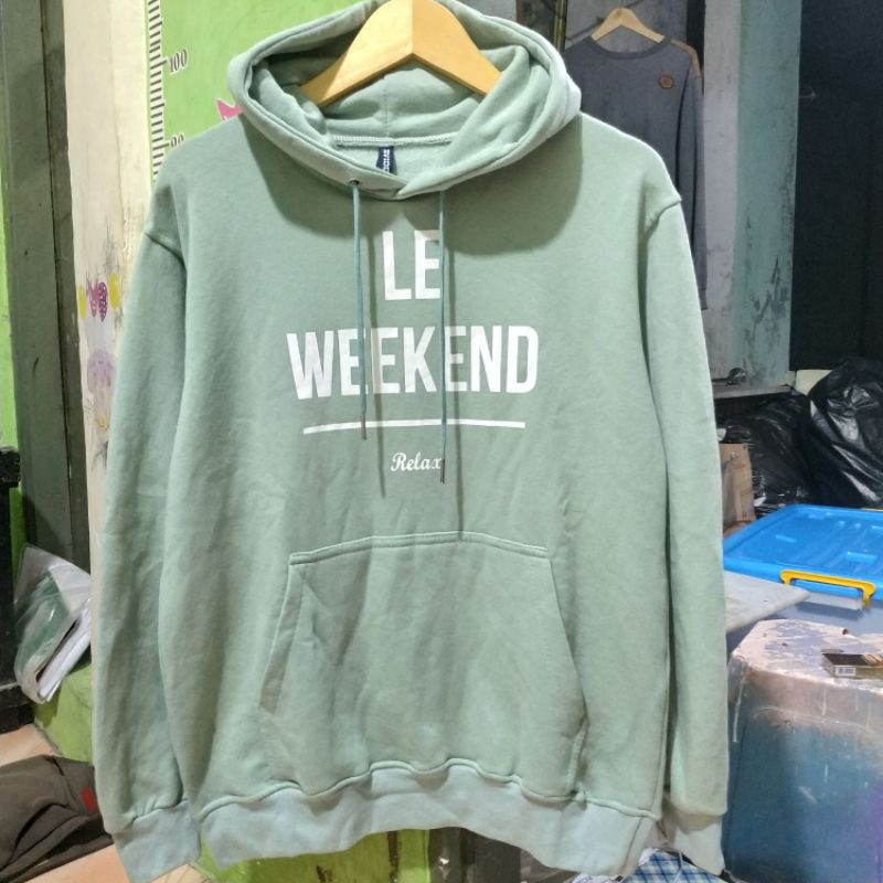 Hoodie Hnm Hijau Le Weekend Relax Green Mint Pria Wanita Free Paper Bag