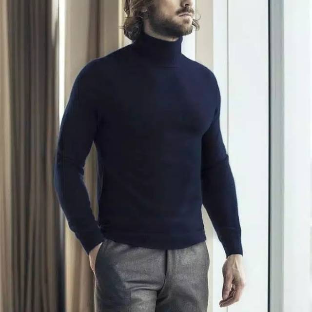 Baju Kaos Manset Baselayer Hitam Polos Leher Panjang Turtleneck Dan Lengan Panjang - Cinamun85
