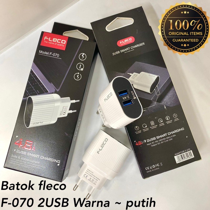 PROMO BATOK CHARGER FLECO ORI F070 2USB SMART CHARGER