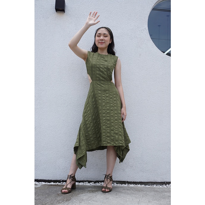 THISBE green sage crinkle dress, crop back