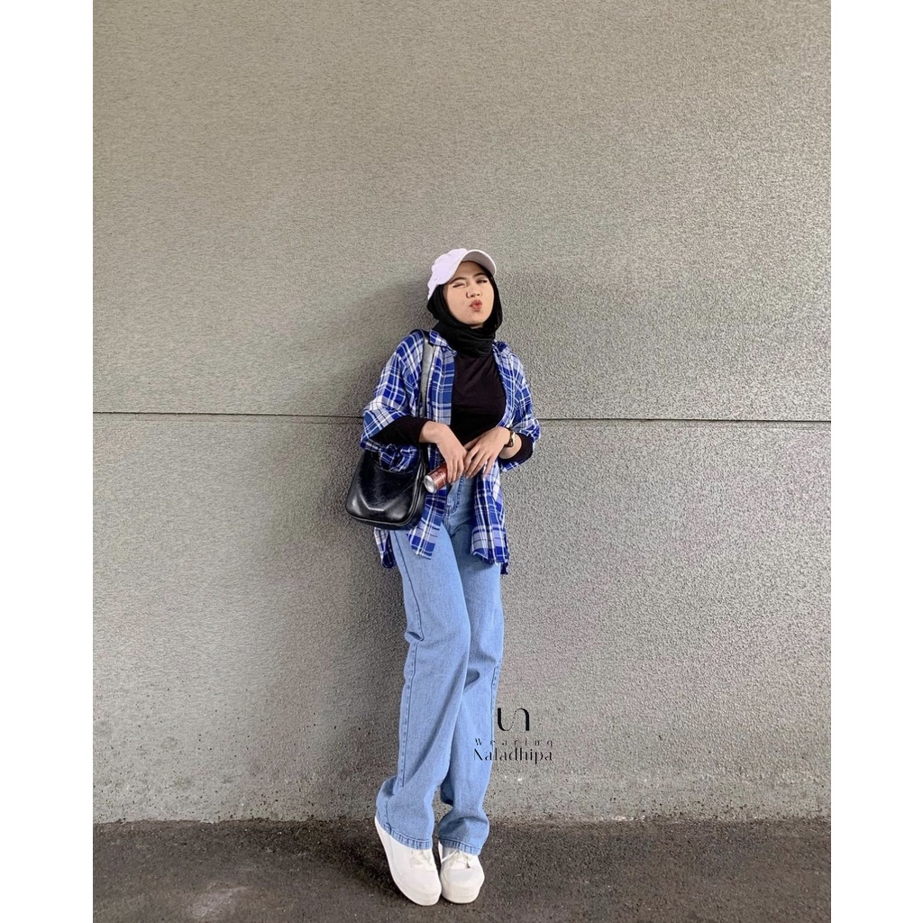 Nara Pants Snowblue Muda - Celana Kulot Jeans Highwaist Wanita Loose