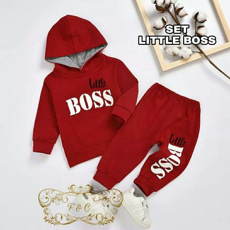 Setelan hoddie anak laki-laki / set little boss kid / baju anak Korea terbaru / FD SETELAN HOODIE ANAK MURAH