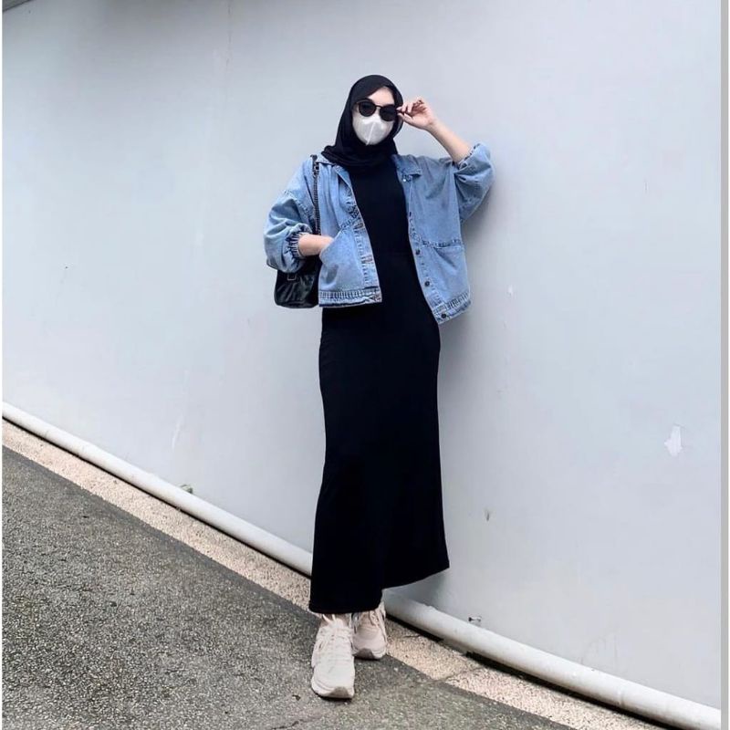 OUTER SET FASHION TERBARU / INNER DRESS MUSLIM / PAKAIAN WANITA-Inner black saja