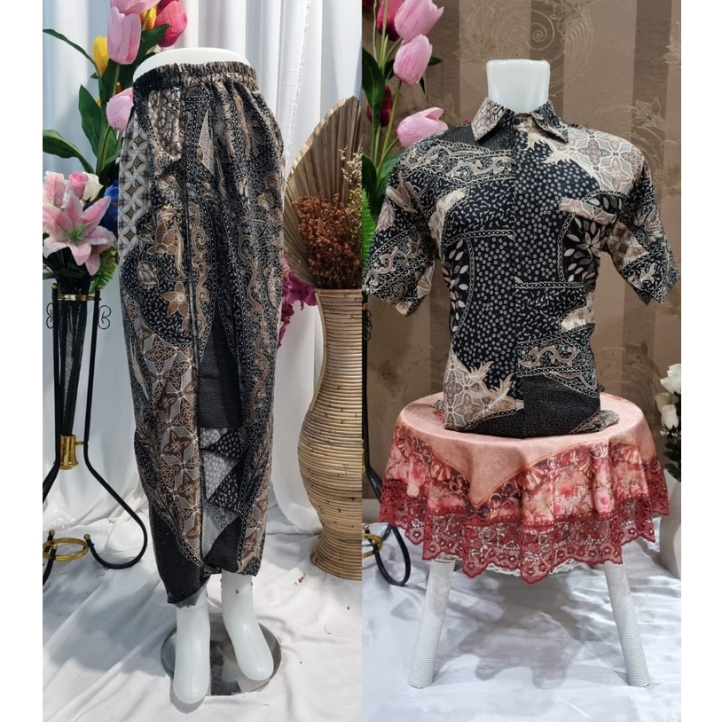 HN MODE - Couple kemeja batik pendek mix rok rempel floral volume 2