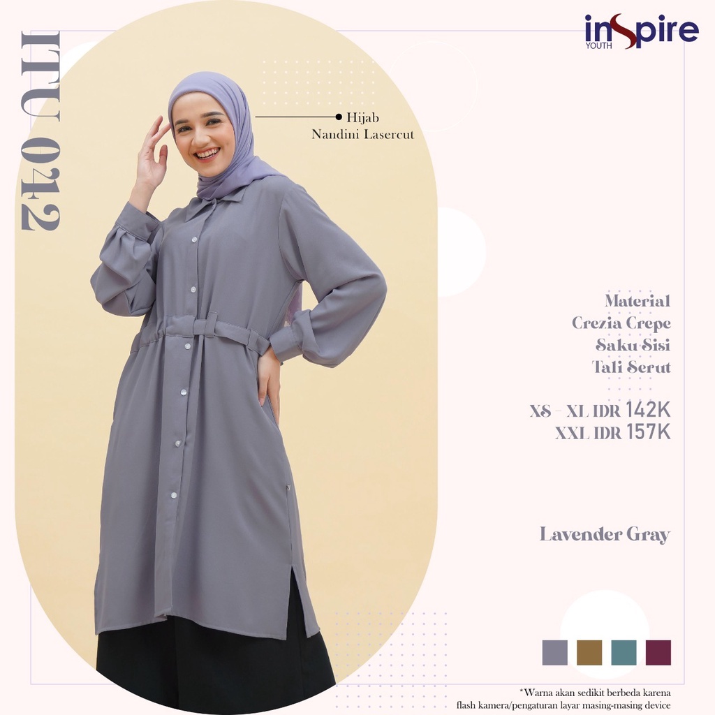 Inspire ITU 42 Atasan Tunik Wanita Muslimah Bahan Crezia Crepe Tunik Polos Panjang Casual Outfit
