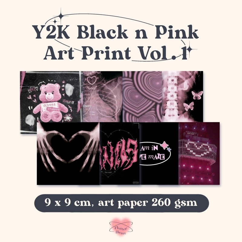 

Y2K BLACK N PINK ART PRINT VOL. 1 | Aesthetic Artprint | Artprint Pink Hitam | Wall decor | journaling | flutterheart