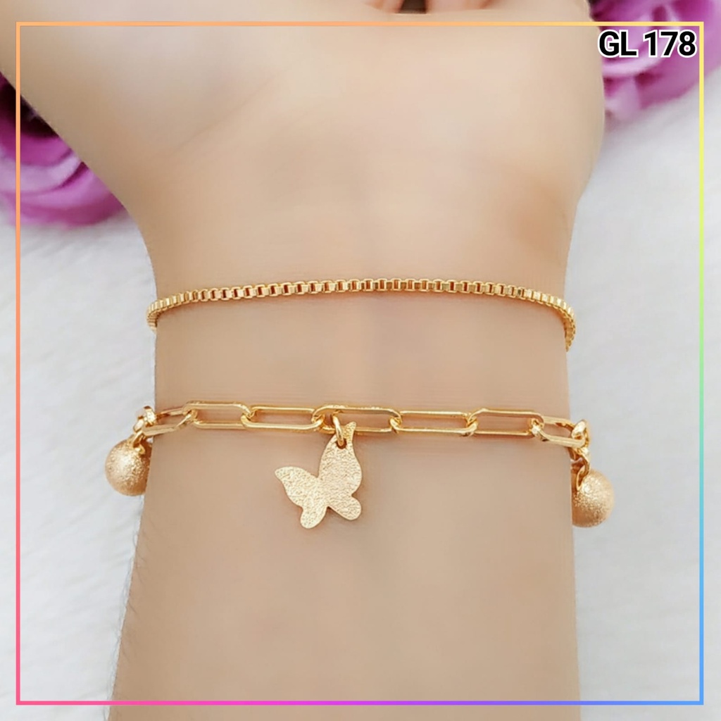 Gelang xuping gelang jurai rantai simple 2 layer kupu anggur perhiasan lapis emas gold GL 178