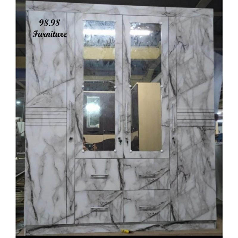 TOPPAN Monalisa Lemari Pakaian 4 Pintu Putih Motif marmer Lemari Baju 4 Pintu