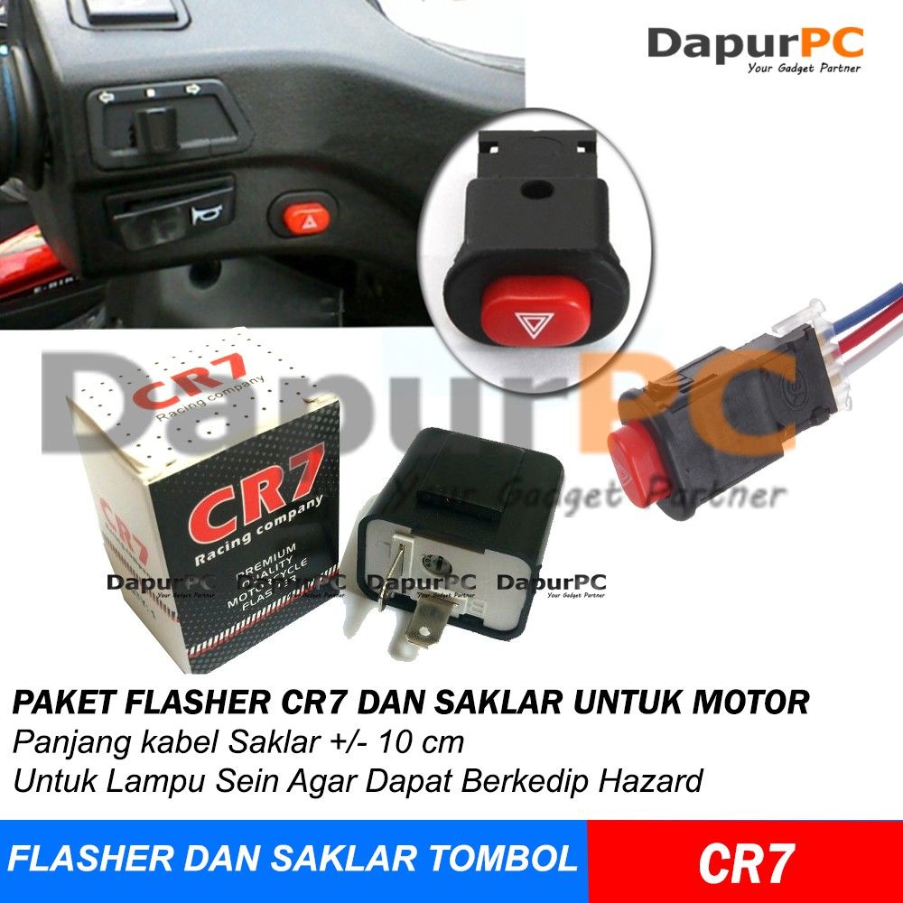 PAKET Termurah Flasher CR7 Saklar Tombol  On Off Lampu 