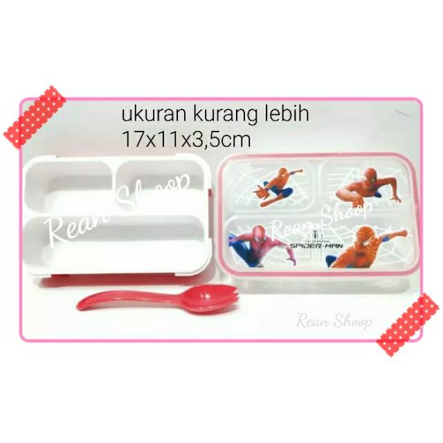 lunch box tempat kotak makan bekal anak sekolah mini kecil 3 sekat karakter spiderman