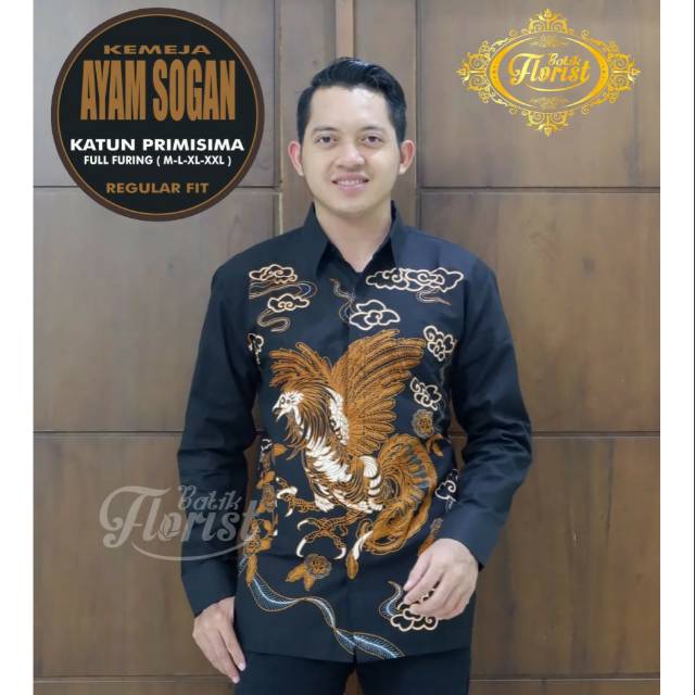 Batik Solo AYAM SOGAN Kemeja Pria Katun Halus Sragenan Full Furing