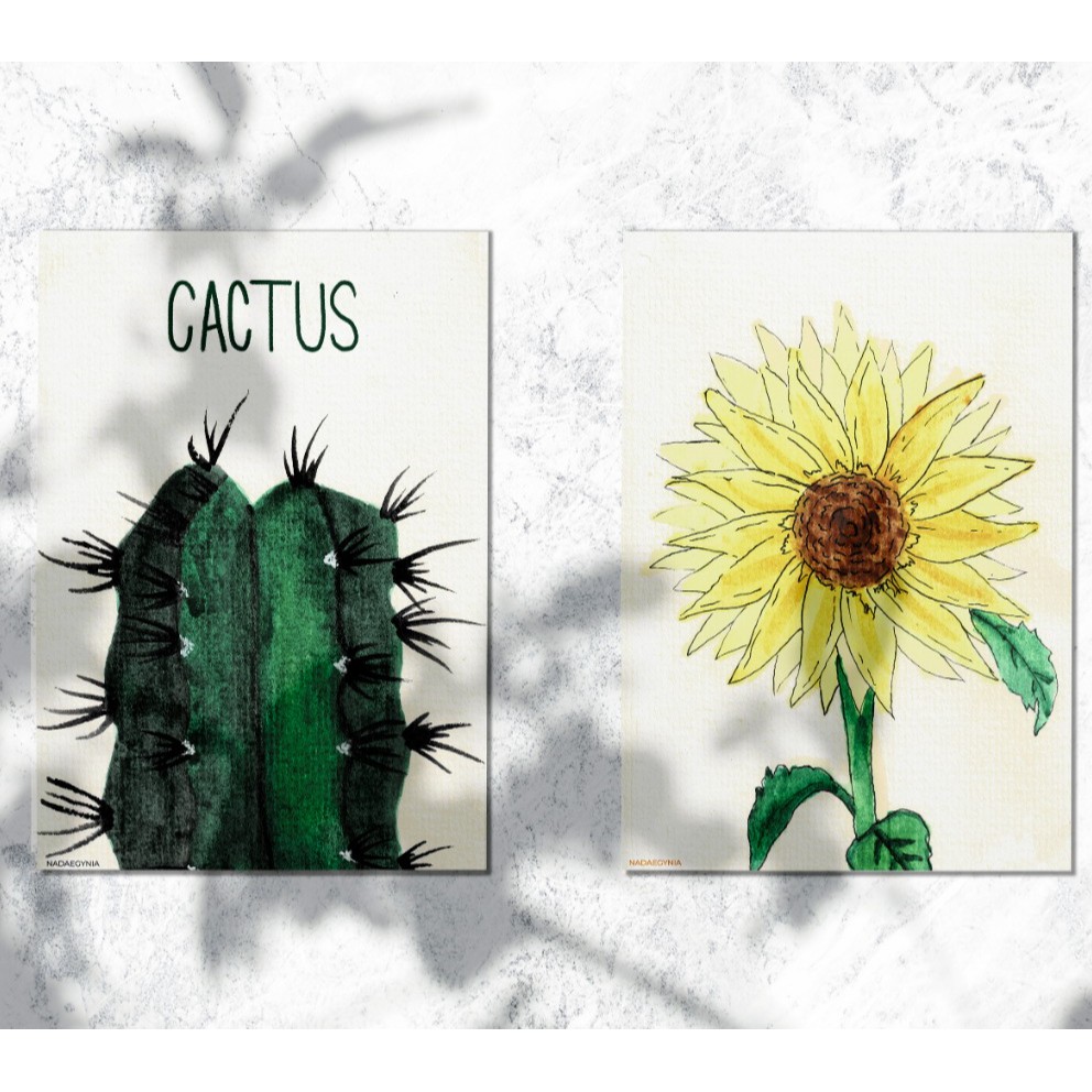 

Kartu Pos Paket Flora (Post card Flora Package) Cactus & Sunflower Watercolor