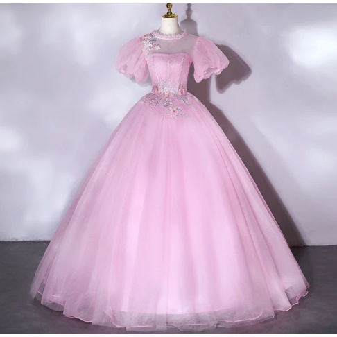 ‎2021 Baru Party Dress Lengan Pendek Prom Dress Classic Ball Gown Vintage Lace Quinceanera ‎