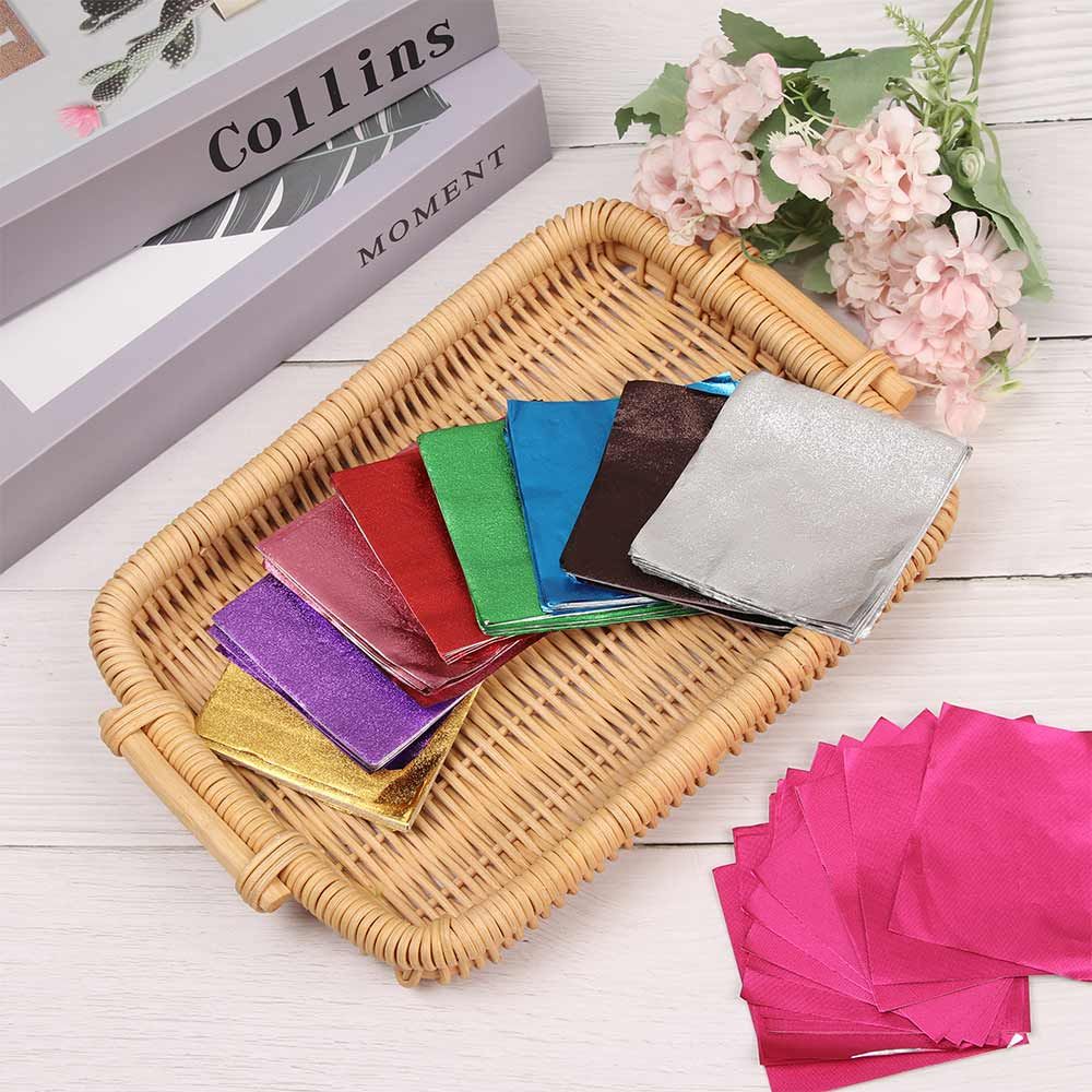 WONDERFUL 100 pcs Metal Embossing Package Paper Candy Wrapping Paper Aluminum Foil Sewing DIY Gilded Wedding Party Supplies Tin Food Decoration Candy Chocolate/Multicolor