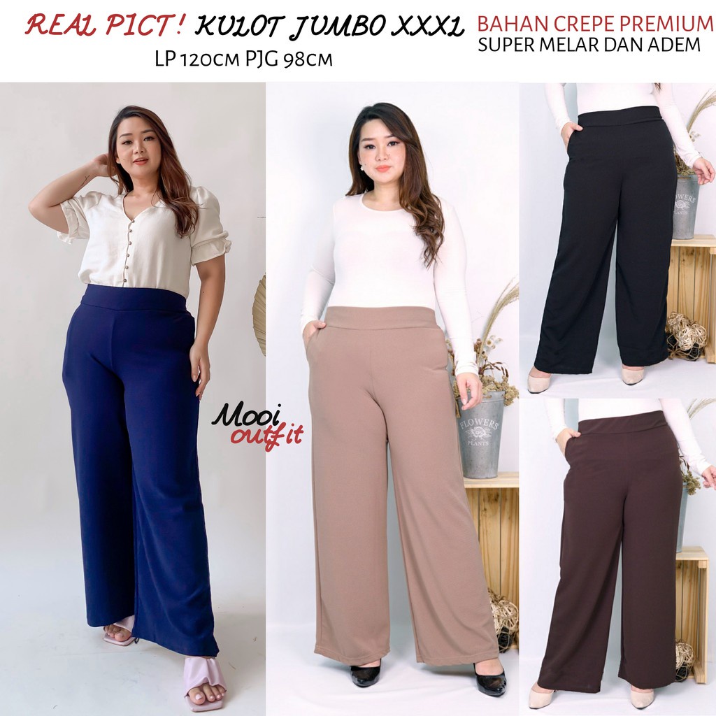 COD✔️ KULOT BOHO PAHA &amp; PINGGUL LEBAR ~ All Size 3L/5XL fit BB 70-90kg | Crepe Waffle TEBAL &amp; MELAR celana panjang wanita/bawahan kasual/other linen/saku kanan-kiri/XXXL