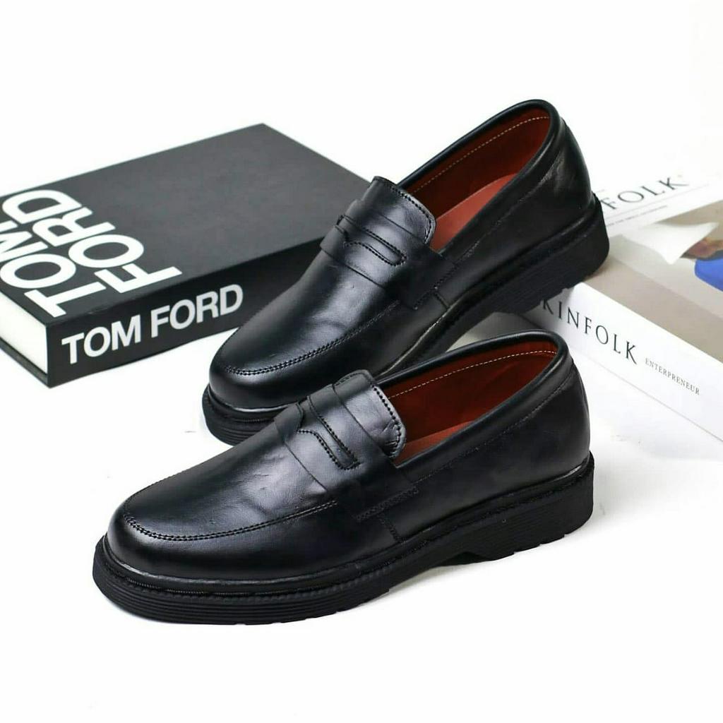 BestPromo Warka Bhevin Sepatu Formal Casual Loafers Pria Kulit Asli Premium Slip On Pantofel Hitam