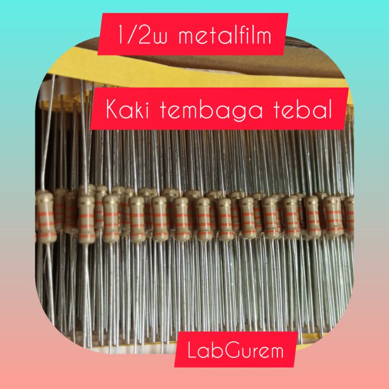 Resistor  1/2w 47K ohm 10pcs CARBON film taiwan kaki tebal tembaga tidak nempel magnet