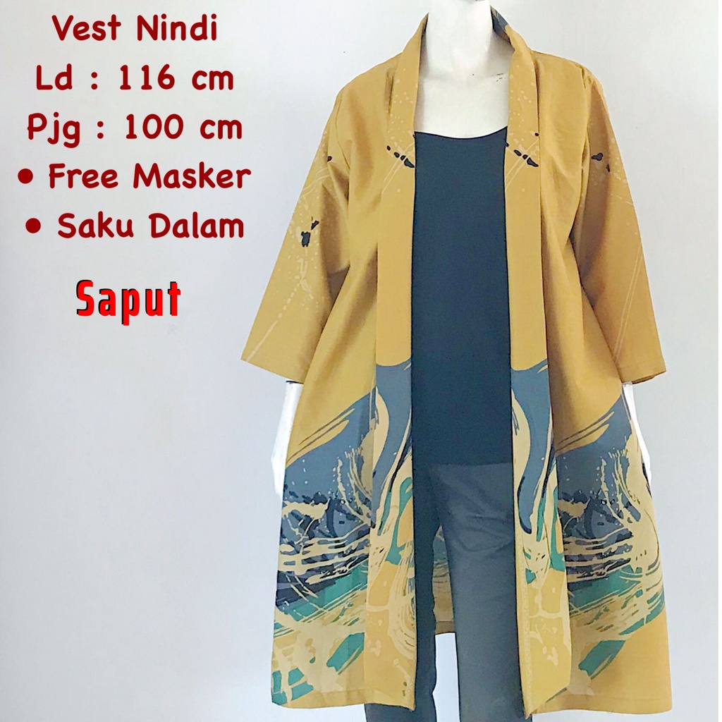 Vest Nindi batik solo outer lengan atasan kerja blazer wanita