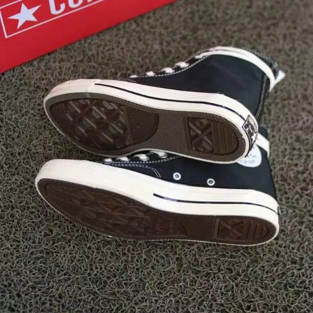 Sepatu Sneakers pria Converse/sepatu Sneakers wanita original HIGH 70.s EGRET BLACK WHITE GLOSSY-1