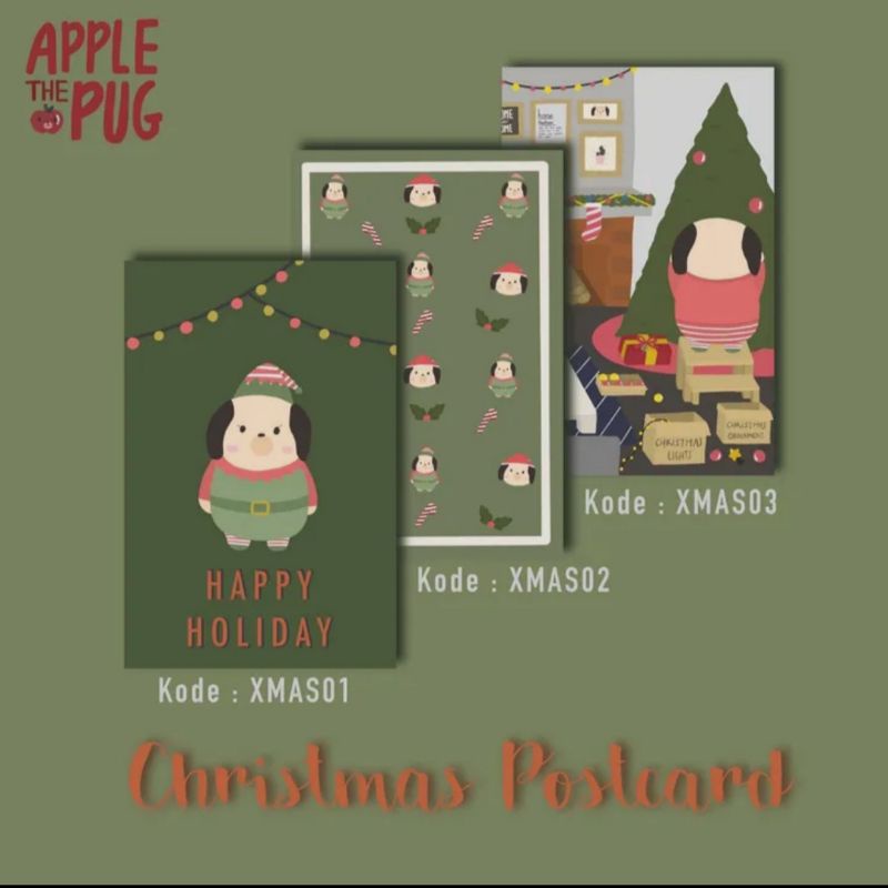 

Apple The Pug Christmas Postcard