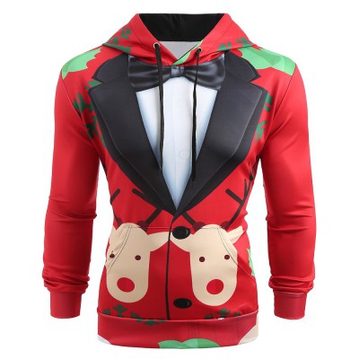 Import Terbaru  AtasanPria Christmas Faux Suit Print Pullover Hoodie