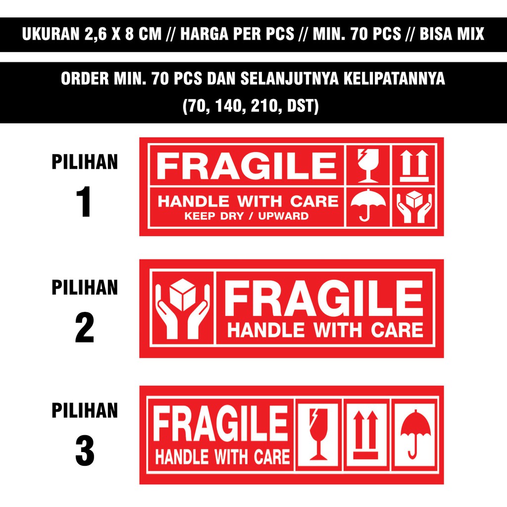 

Stiker Fragile Ukuran 2,6 x 8 cm