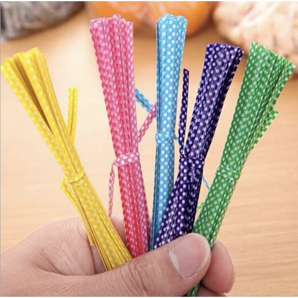 10 pcs Twist Tie motif polka kawat ikat untuk plastik snack lucu motif unik goodie bag