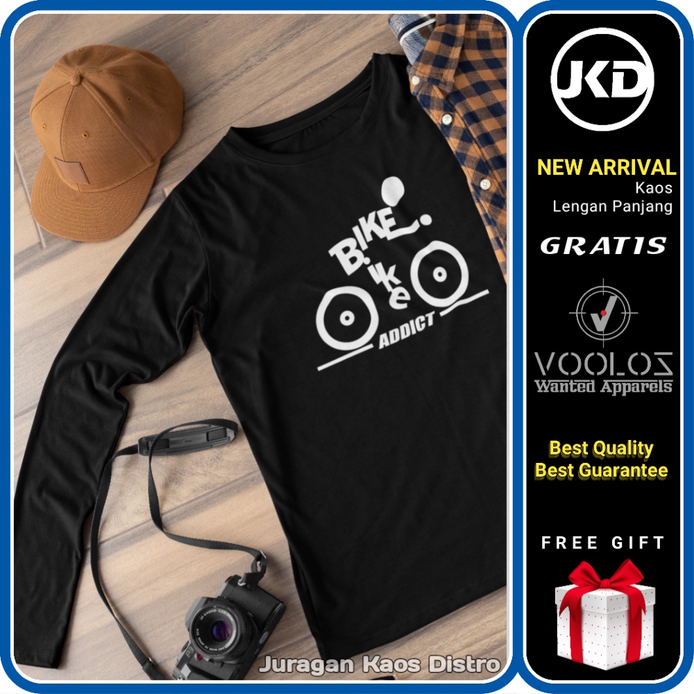 Kaos Lengan Panjang Pria Distro Original Gowes Sepeda Balap Hitam Baju Atasan Kaos Premium Keren XXL