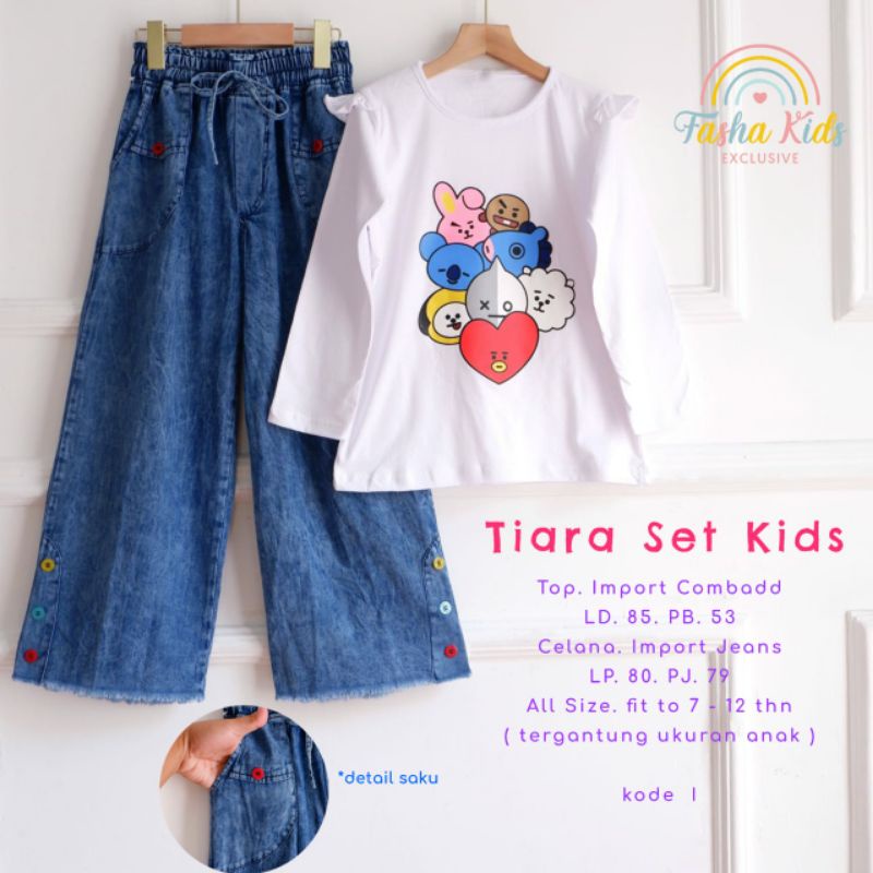 Tiara Dusky  set kids by Fasha stelan setelan jeans anak perwmpuan usia 9+10 tahun kulot jeans mix k